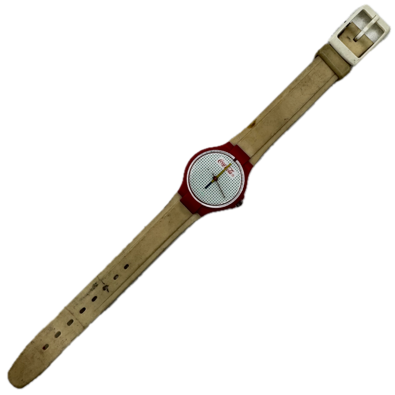 Vintage Swiss ETA 625 Coca-Cola Dotted Men's Quartz Plastic Wristwatch