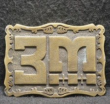 WJ07155 GREAT VINTAGE 1976 ***3M COMPANY*** ADVERTISEMENT MENS BRASS BELT BUCKLE