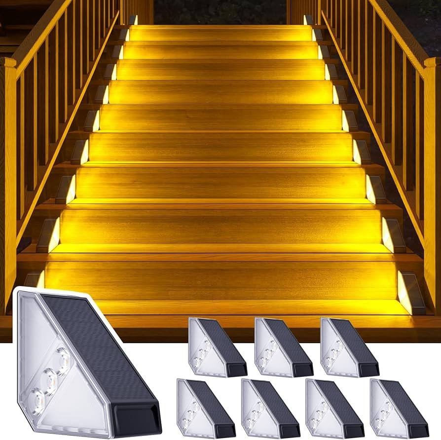 ROSHWEY Solar Step Lights Outdoor Waterproof, 8 Pack Triangle Solar Stair Lights