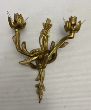 Vintage Solid Brass Wall Sconce Candelabra Double Arm Ornate Scroll Rococo