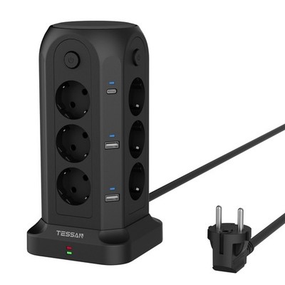 Steckdosenturm 12 Fach USB 2m Mehrfachsteckdose Tower Verteilersteckdose für Bür