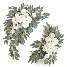 Faux Arch Flower Swag Set of 2 for Wedding Welcome Signs Floral Swag White
