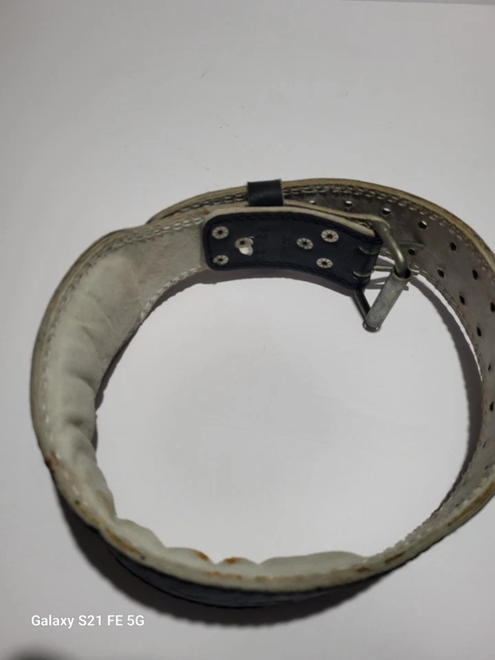 Cinturón de levantamiento de pesas vintage dorado de cuero de grano completo negro S/M 22-33 Foto 3 de 4