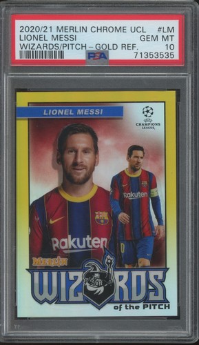 2020 Topps Merlin Chrome UCL Gold Refractor Lionel Messi 37/50 Gem Mint PSA 10