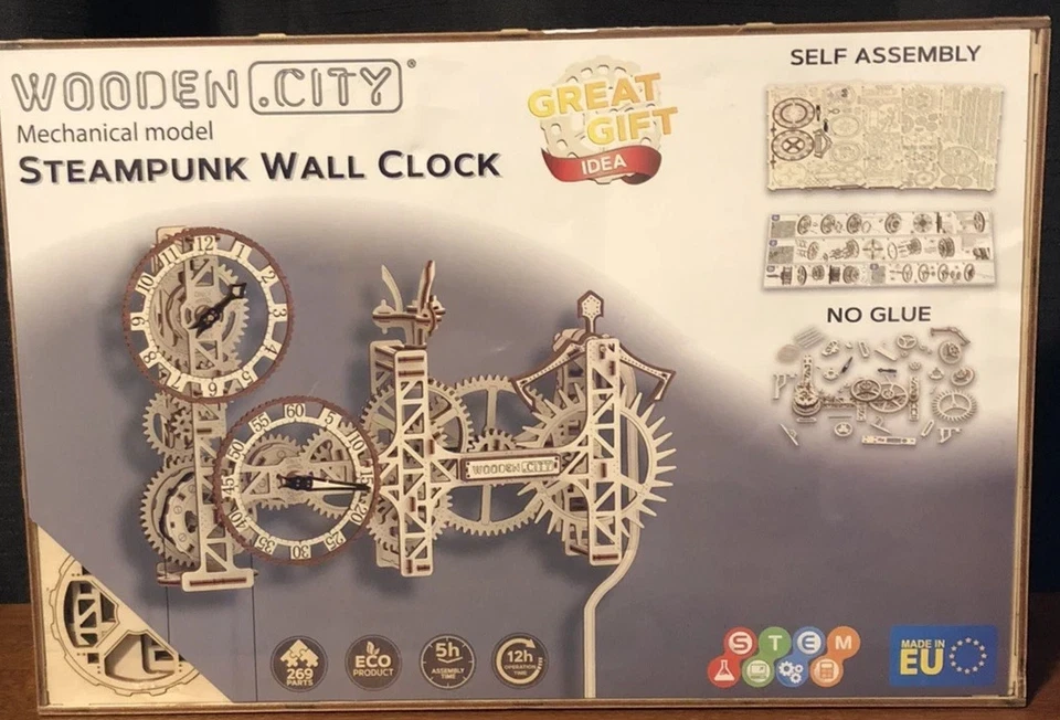 Steampunk Wooden Clock Kit 3D Puzzles for Adults Hobbies Mechanical Model New - Image 1 of 4