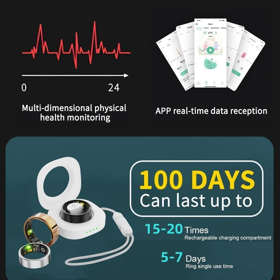 Smart Ring for Women Men Health Fitness Tracker Rings Waterproof Rose Gold 7# - Image 2 of 4