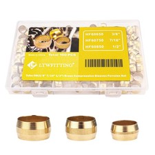 Assortment Kit 3/8 7/16 1/2 Inch OD Compression Sleeves Ferrules, Brass Compr...