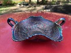 Gorgeous Antique Fenton BLUE Cherry Circles  2 Handled Carnival Glass BonBon — photo 1