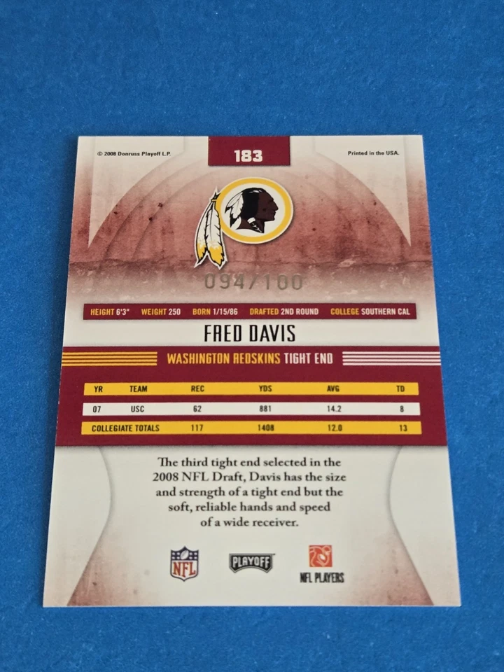 FRED DAVIS -  2008 PLAYOFF ABSOLUTE MEMORABILIA ROOKIE CARDD #183 SPECTRUM /100 - Image 2 of 2