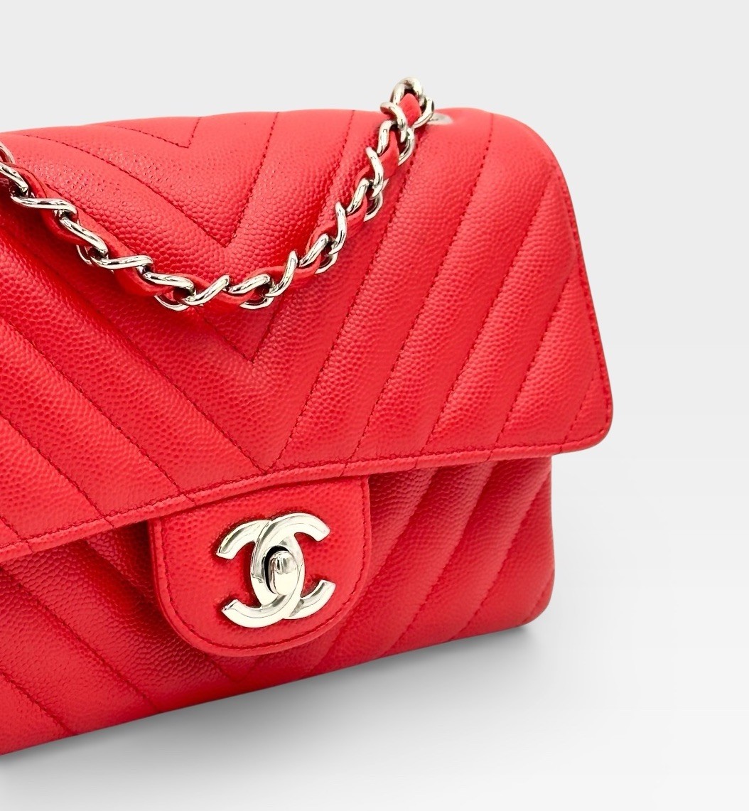 CHANEL Rectangular Flap Mini Caviar Chevron Leath… - image 3