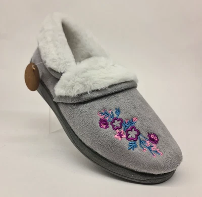 COUNTRY CLASSICS LADIES GREY MEMORY FOAM FLEECY LINED COMFY SLIPPER HARD WEARING SOLE NEW BOXED