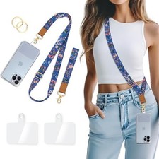 Butterfly Floral Phone Lanyard Crossbody Strap, Cell Phone Butterfly Blue