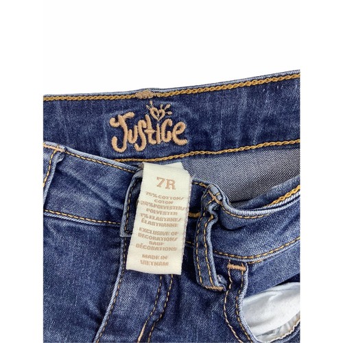 Justice Girl's Faded Dark Wash Blue Denim Jean Shorts Kid's Youth Size 7 - Picture 5 of 5