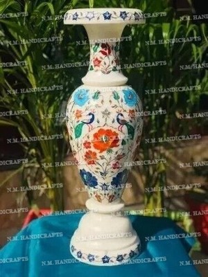 15'' Marble Flower Vase Pot, Floral Inlay Vase Pot, table vase, Art & Collectible
