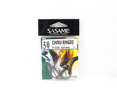 Sasame F-724 Chinu Ringed Offset Hook Black Size 5/0 (1232)