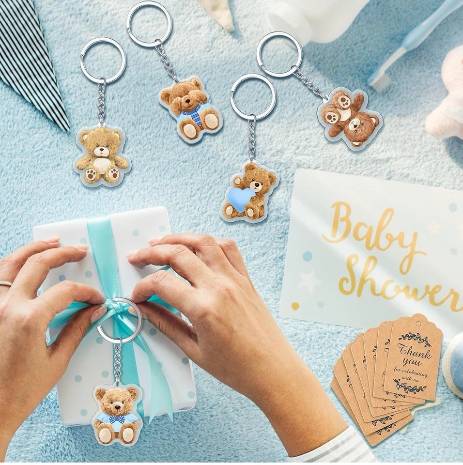 150 Piezas Estilo Oso Baby Shower Favores Fiesta Favores 50 Lindo Llavero Con 50 Orga Foto 3 de 4