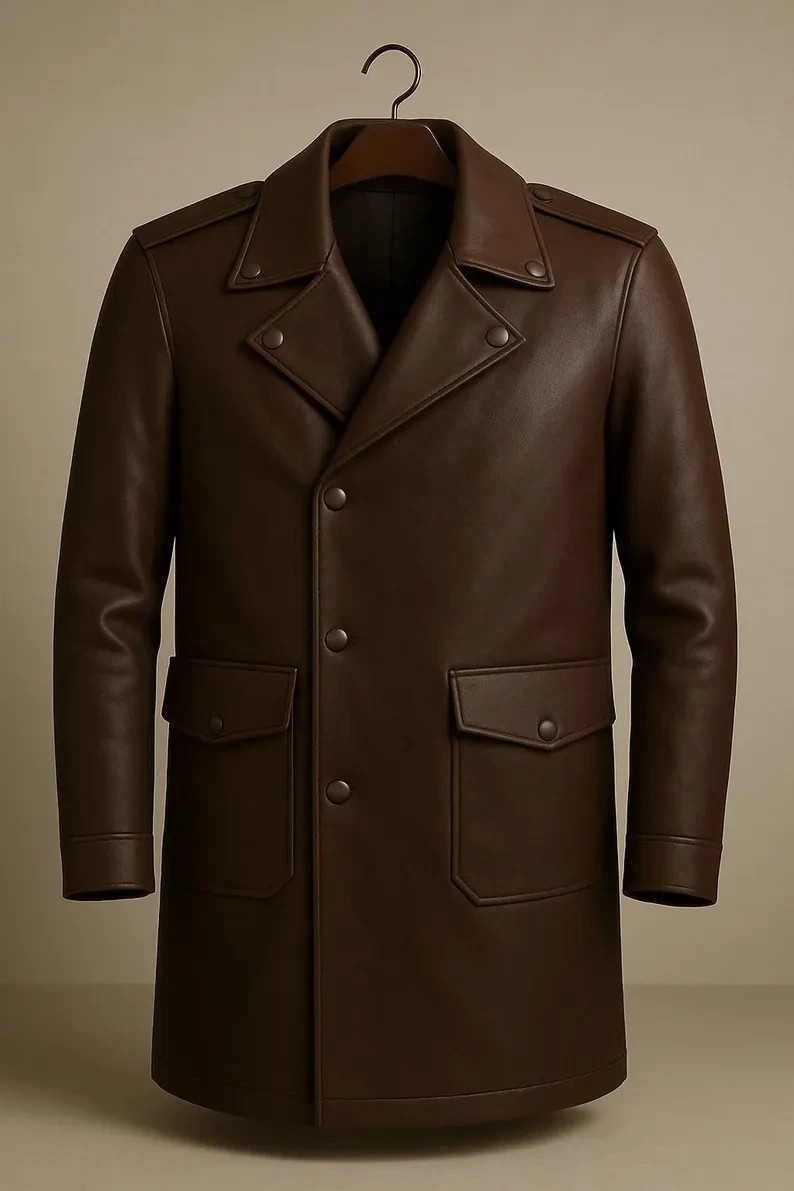 Men's Brown Leather Raincoat-Men's Genuine Sheepskin Leather