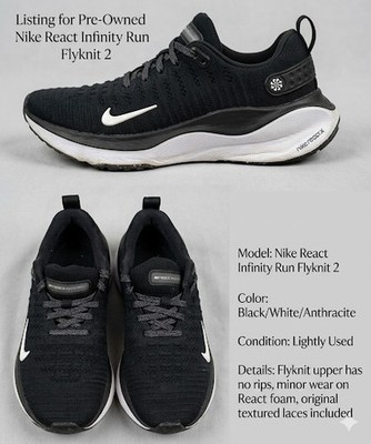 Nike React Infinity Run Flyknit 2 Flyknit Black White Anthracite Running Sneaker