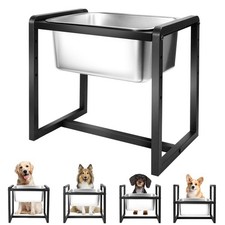 Adjustable Elevated Dog Bowl Stand w/ 2 Stainless Steel Bowls, Large/Medium