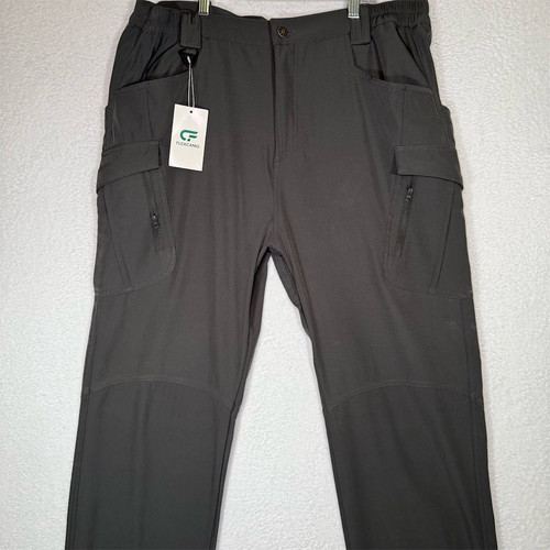 Men's Cargo Pants XL Gray Elastic Waist Multiple Pockets 34 Inseam