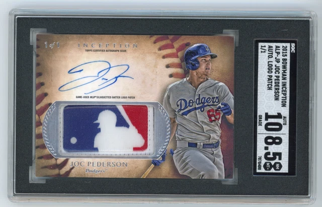 2015 Bowman Inception Joc Pederson Auto LOGO Patch 1/1 Logoman SGC 8,5/10