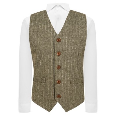 Sage Green Herringbone with Pinstripe Waistcoat