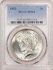 1922 $1 Peace Silver Dollar MS64 PCGS 49911253