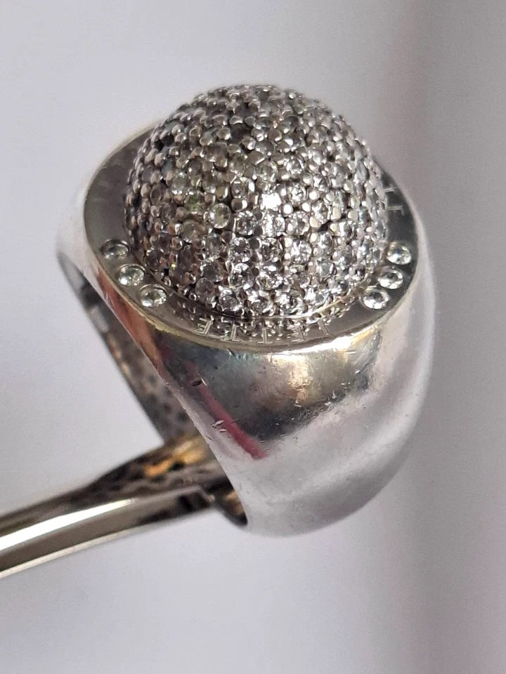 Ring Silber 925 Vintage JETTE massiv schwer selten klare Steine 61 / 19,4 mm