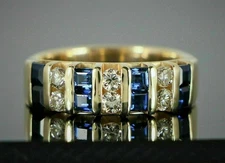 1.50Ct Lab-Created Blue Sapphire & Round Diamond Band Ring 14K Yellow Gold Over