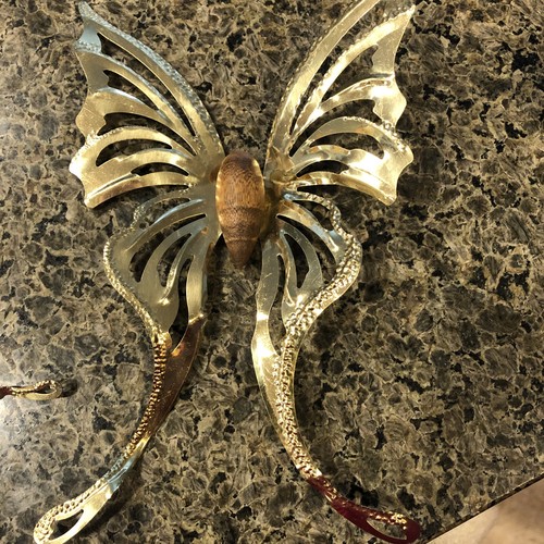 Vtg Homco Gold Metal and Wood Butterflies MCM Art Deco Wall Hanging, Set of 3 - Picture 4 of 4