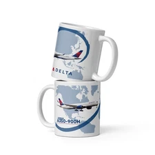 Delta Air Lines Airbus A350-900H Ceramic Mug 11 oz Pilot Trading Card Theme Gift