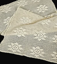 Extra Large Filet Crochet Table Topper Runner Handmade Vintage