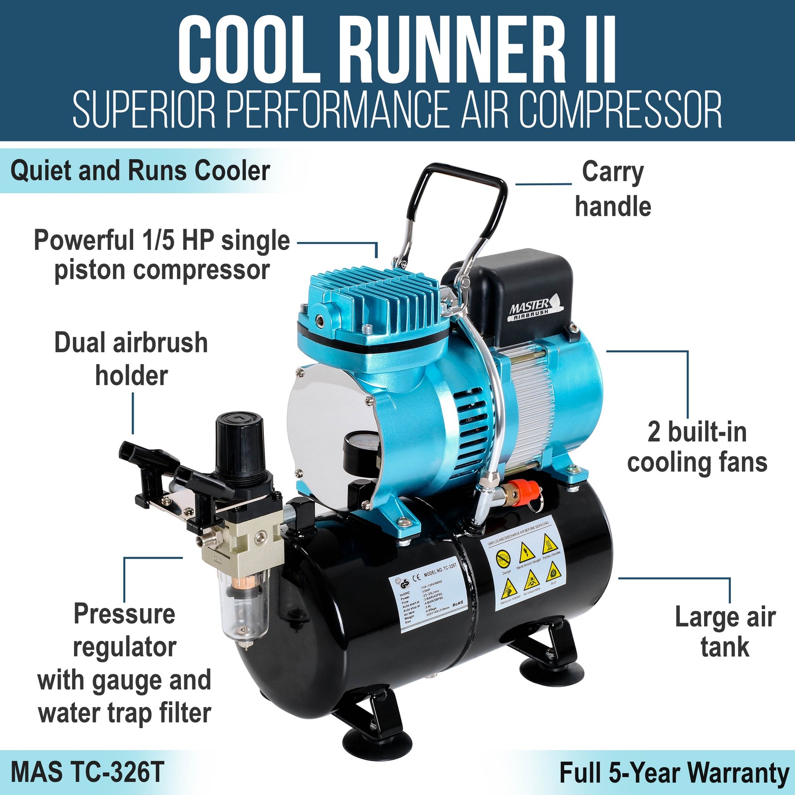 Cool Runner II Air Compressor with Tank Kit, Master Elite Plus Airbrush Set