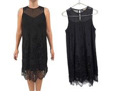 Ethereal Paper Crane Black Floral Velvet Burnout Lace Hem Shift Dress Small Goth