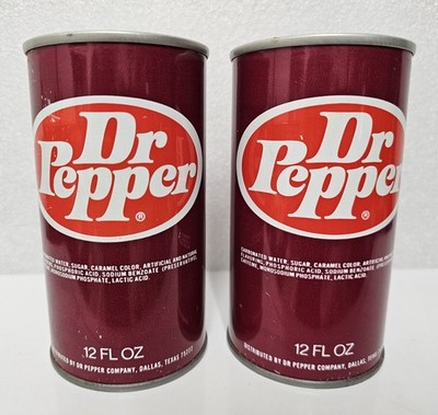 2 Vtg 1970s Dr Pepper Can Steel Pull Tab Dallas Texas Reserve
