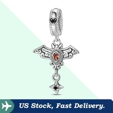 KUNSIR 925 Sterling Silver Vintage Bat Cross Pendant Charm For Bracelet Charm