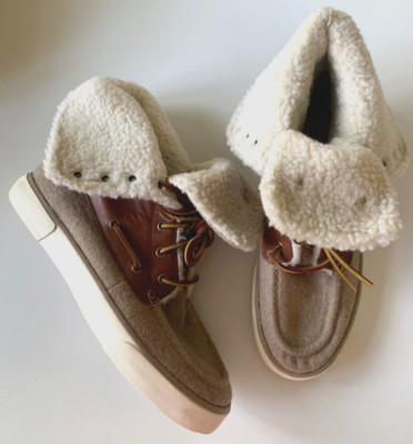 RALPH LAUREN Boots 8 BLUMA Leather Flannel Shearling FOLD-OVER Lace Up Sneaker