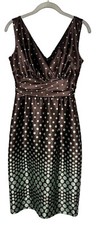 Eliza J Brown Teal Polka Dot Vintage Sleeveless Satin Empire Waist Dress Size 4