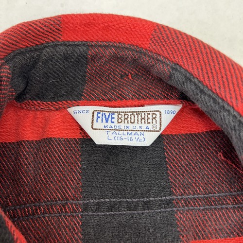 Vintage Five Brothers Red Buffalo Plaid Long Sleeve Flannel Shirt Size Large - Picture 6 of 8