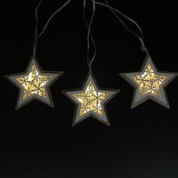 Led Lichterkette Mit 10 Sternen (10X10Cm) Aus Holz Und Timer - Weihnachtsdeko