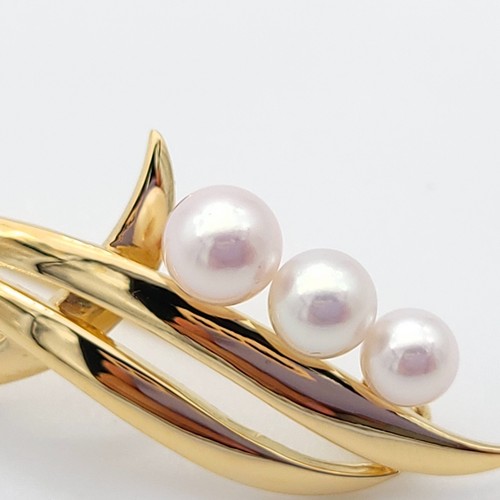 Broche alfiler Mikimoto 18k 750 oro amarillo Akoya hoja de perlas remolino de 1,5" pulgadas como nuevo - Imagen 2 de 8