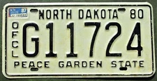 1980/87 NORTH DAKOTA Official License Plate #G 11724