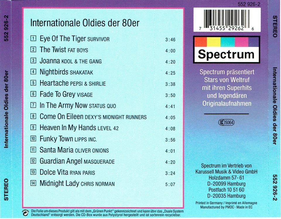 (CD) Internationale Oldies der 80er - Oliver Onions, Masquerade, Lipps, Inc. - Bild 2 von 2