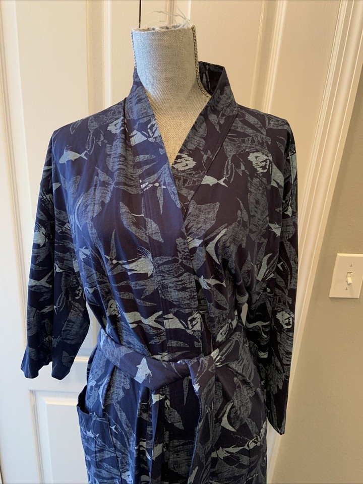 Majestic Robe Men’s Cotton Blend Navy Blue Bathrobe One Size eBay