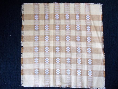 Latvian ethnographic table napkin/cover  13" x 13", greenish yellow - Picture 1 of 2