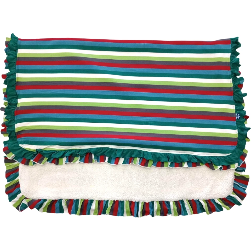 Kickee Pants Plush Stripe Baby Blanket Sherpa Viscose Bamboo 30x40 Double Ruffle Foto 4 de 4