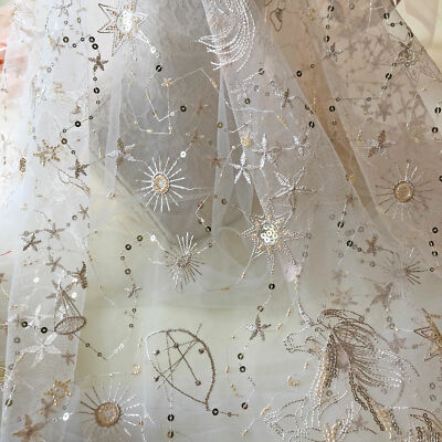 Beaded Star Moon Lace Fabric by Yard Embroidery Sequined Celestial Costume  Lace | eBay