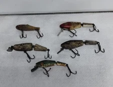 Old Fishing Lures Crankbaits Vintage Split Crippled Minnows Metal Lips 5 Pieces