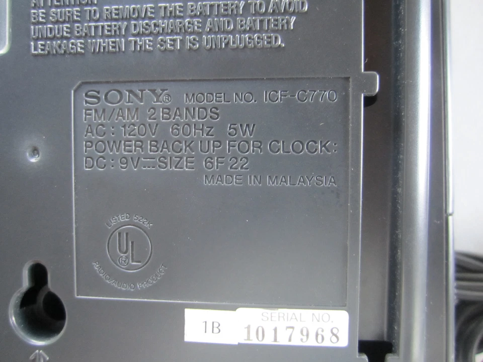 Vintage Sony Alarm Clock Radio ICF-C770 – Tilting Display - Image 3 of 3