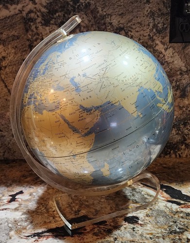 Rare Vintage Replogle Diamond Marquise Globe w Lucite Stand Mid Century Modern - Picture 4 of 5